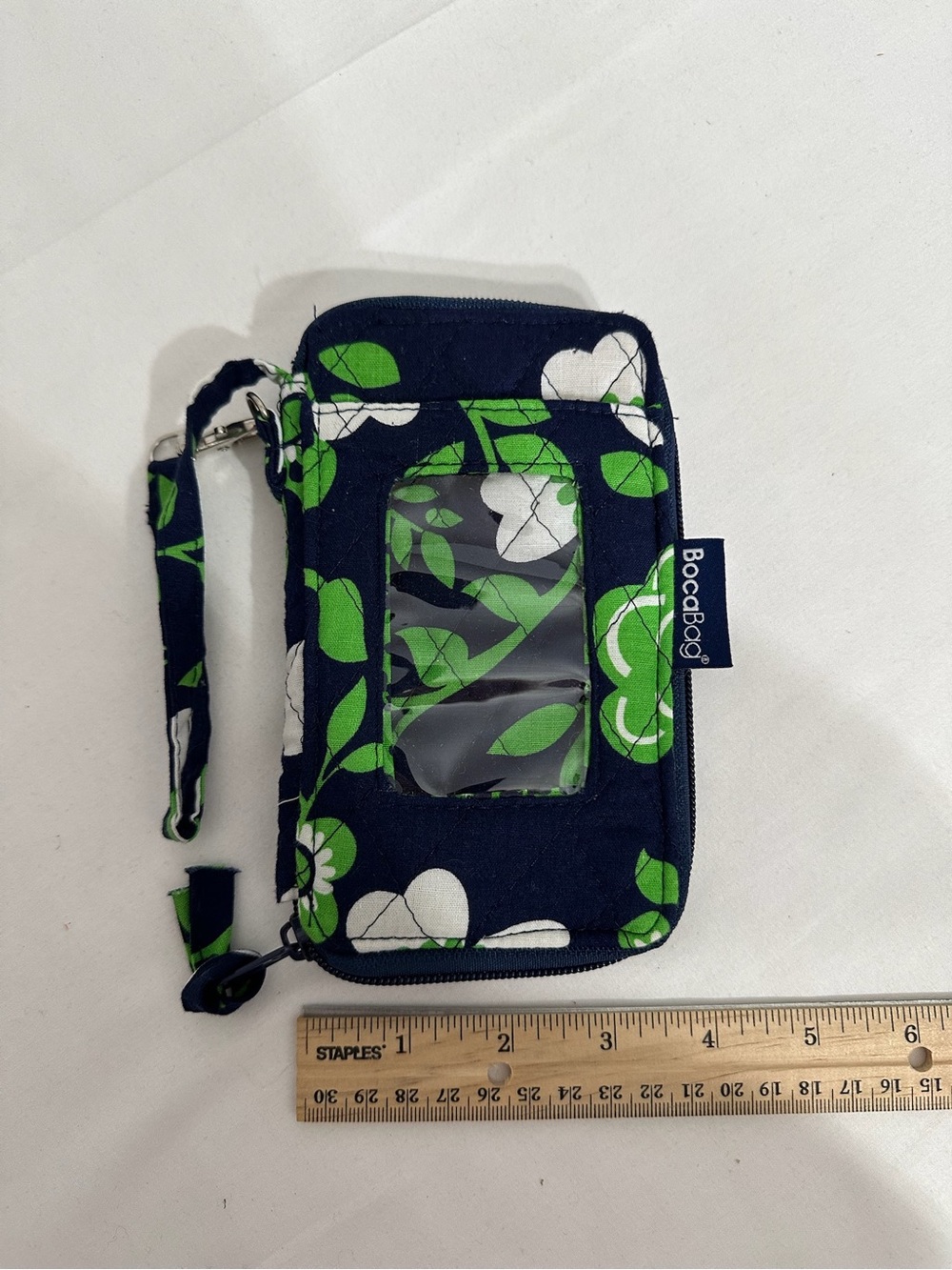 BocaBag Floral Wallet Wristlet ID Holder Zip Around Organizer Blue Green Travel - Picture 8 of 8